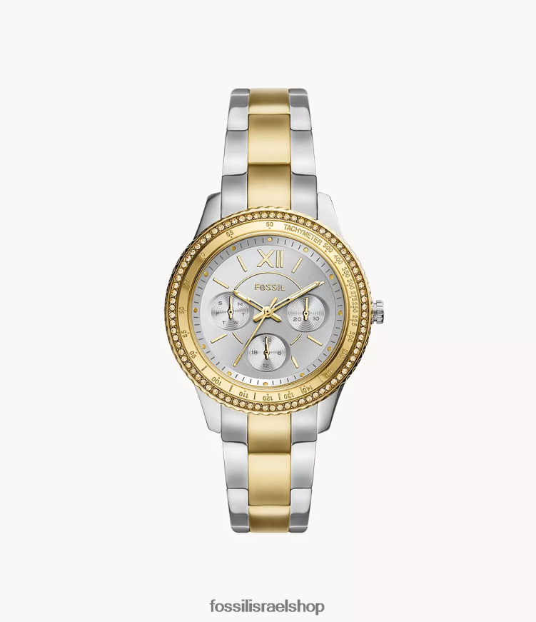 Fossil נשים שעון סטלה ספורט רב תכליתי מנירוסטה L8J0B635 שעון דו-גוני