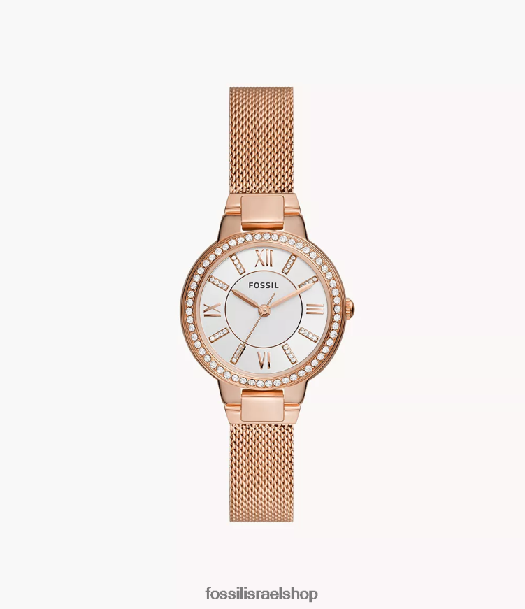 Fossil נשים שעון רשת נירוסטה תלת ידיים וירג'יניה L8J0B637 שעון בגוון זהב ורדרד