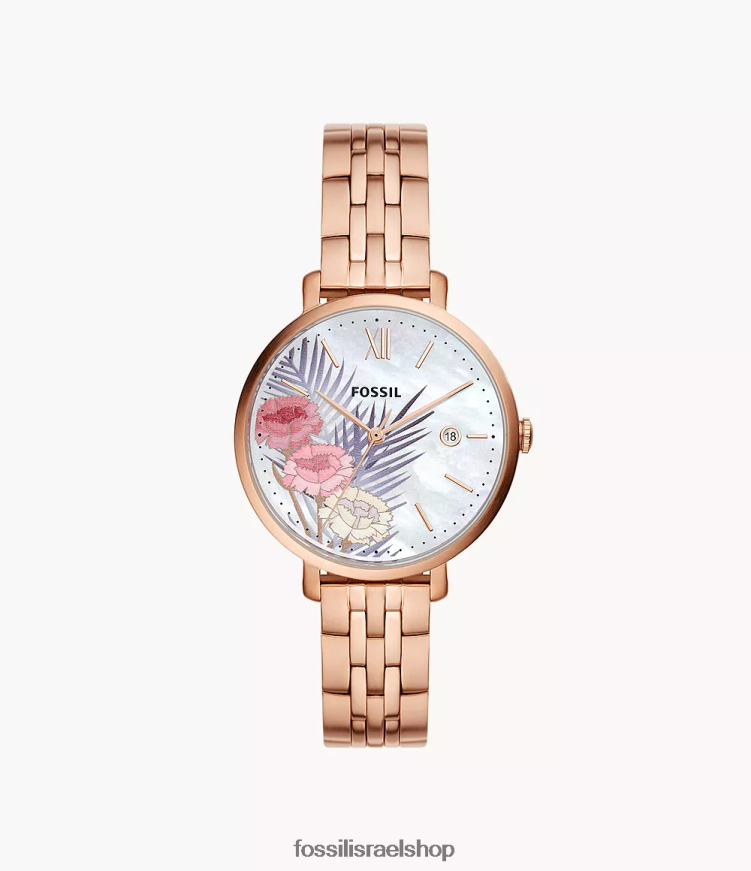 Fossil נשים שעון נירוסטה בעל שלוש ידיים של ג'קלין L8J0B643 שעון בגוון זהב ורדרד