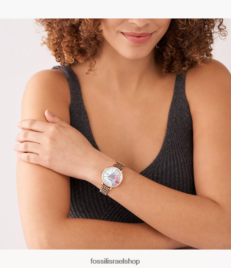 Fossil נשים שעון נירוסטה בעל שלוש ידיים של ג'קלין L8J0B643 שעון בגוון זהב ורדרד