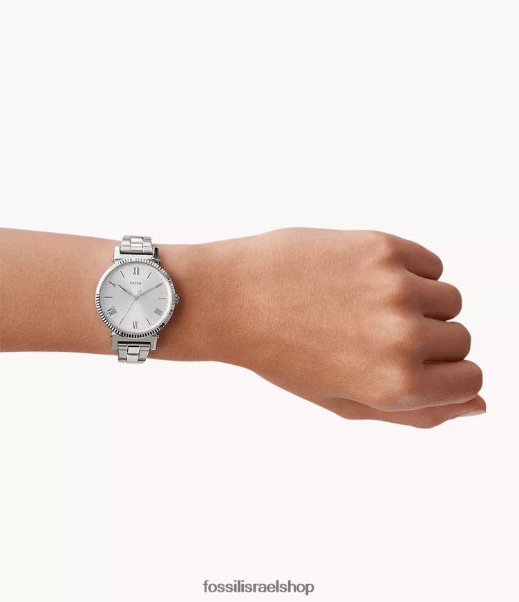 Fossil נשים דייזי שעון נירוסטה בעל שלוש ידיים L8J0B646 שעון בגוון כסף