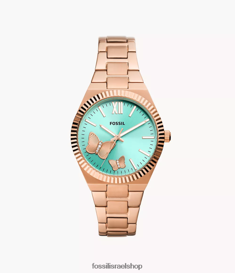 Fossil נשים שעון סקרלט תלת ידיים מנירוסטה L8J0B647 שעון בגוון זהב ורדרד