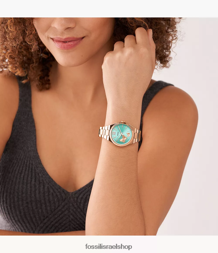 Fossil נשים שעון סקרלט תלת ידיים מנירוסטה L8J0B647 שעון בגוון זהב ורדרד