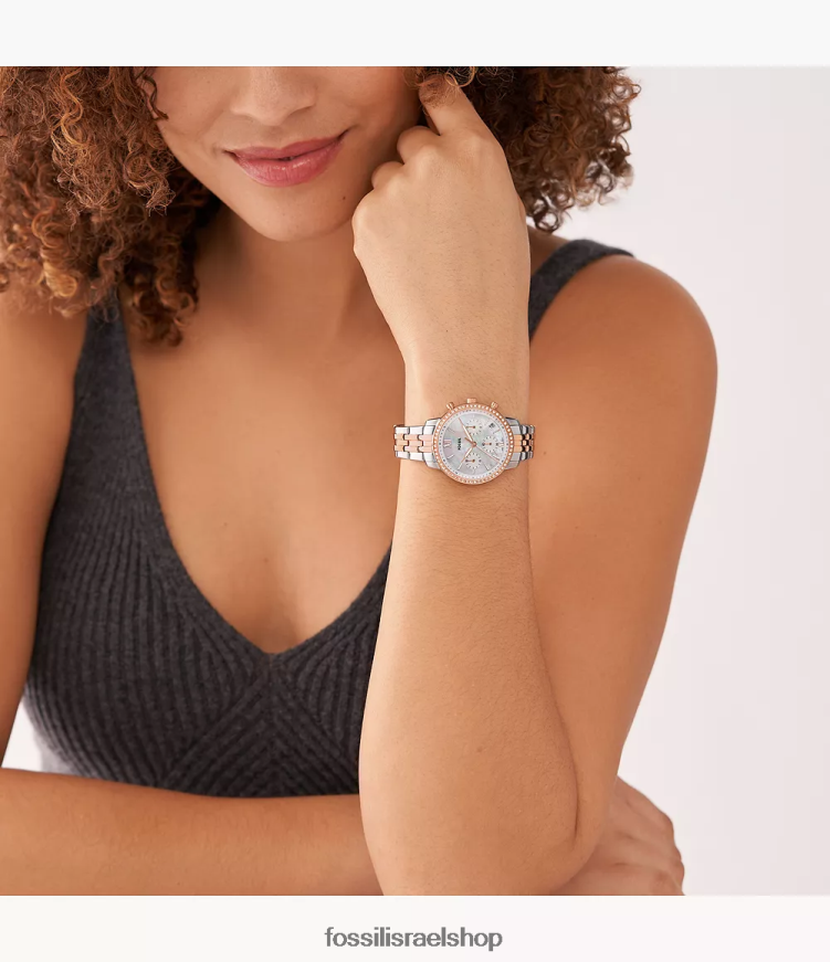 Fossil נשים שעון נייטרה כרונוגרף מנירוסטה L8J0B657 שעון דו-גוני