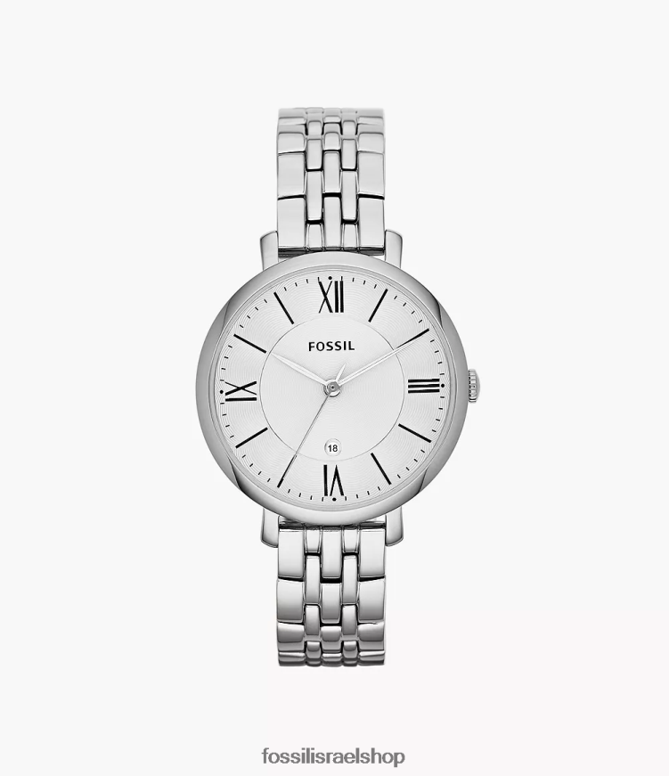 Fossil נשים שעון נירוסטה בעל שלוש ידיים של ג'קלין L8J0B659 שעון כסף