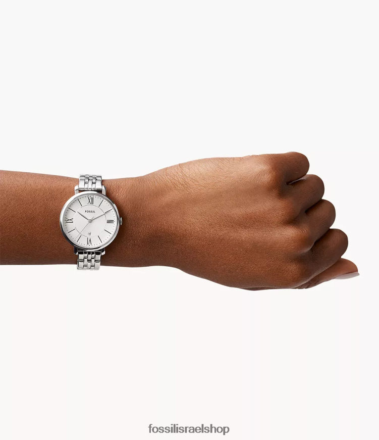 Fossil נשים שעון נירוסטה בעל שלוש ידיים של ג'קלין L8J0B659 שעון כסף