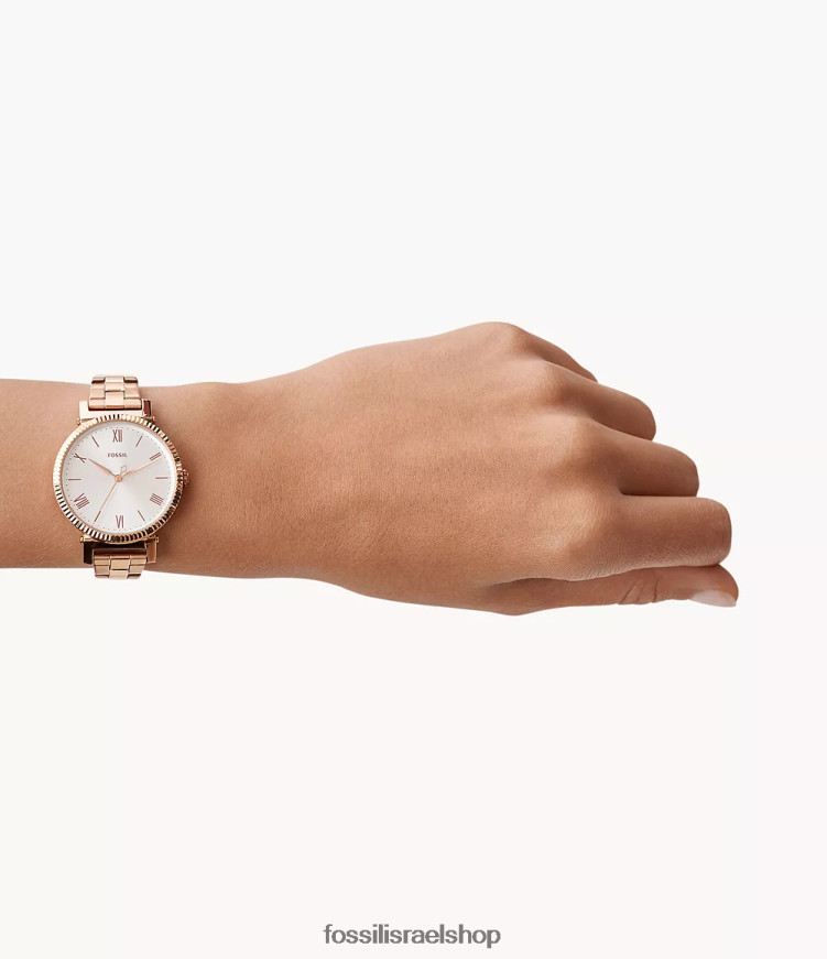 Fossil נשים דייזי שעון נירוסטה בעל שלוש ידיים L8J0B661 שעון בגוון זהב ורדרד