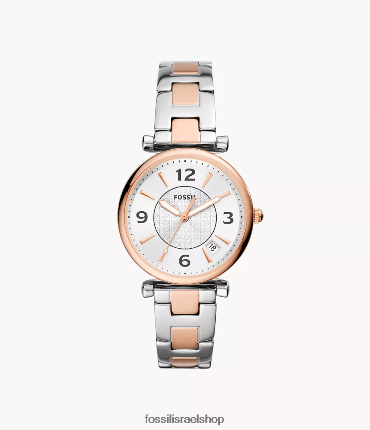 Fossil נשים שעון נירוסטה תלת ידיים של קארלי L8J0B664 שעון דו-גוני