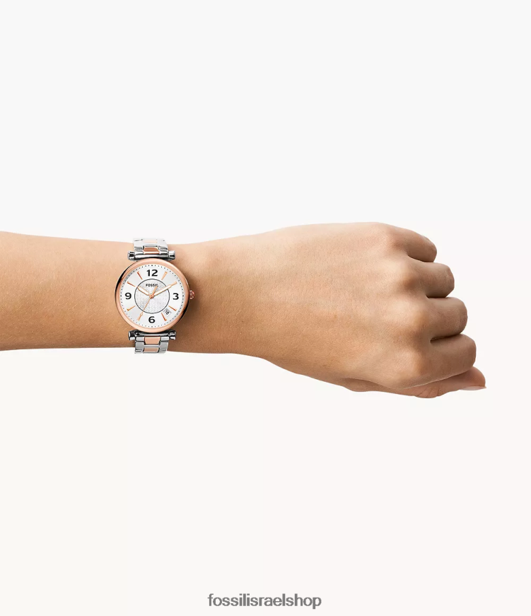 Fossil נשים שעון נירוסטה תלת ידיים של קארלי L8J0B664 שעון דו-גוני