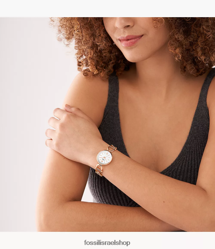 Fossil נשים שעון נירוסטה תלת ידיים של קארלי L8J0B673 שעון בגוון זהב ורדרד