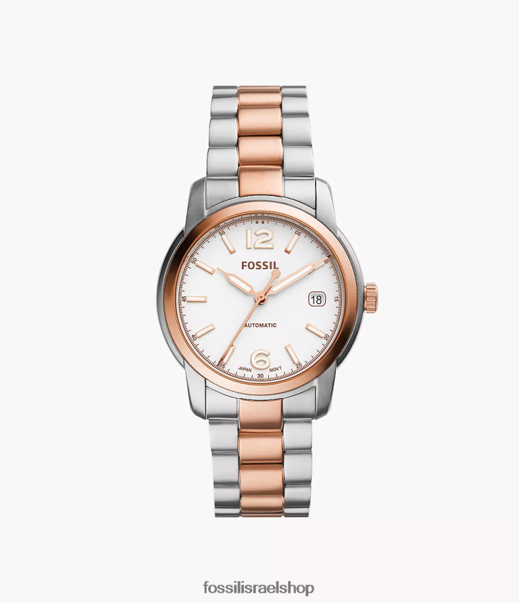 Fossil נשים שעון נירוסטה אוטומטי מורשת L8J0B675 שעון דו-גוני