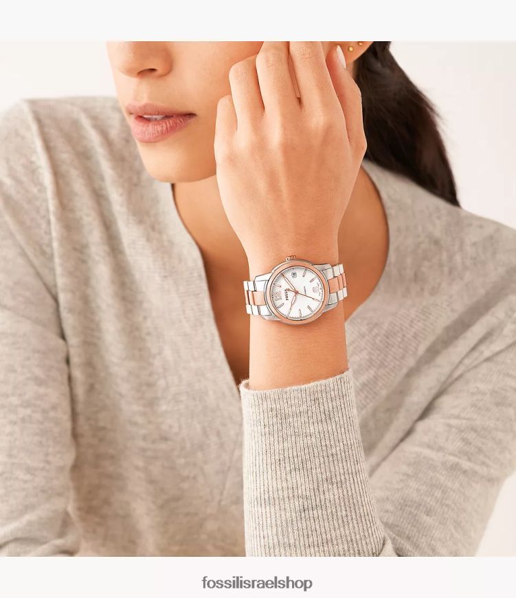 Fossil נשים שעון נירוסטה אוטומטי מורשת L8J0B675 שעון דו-גוני