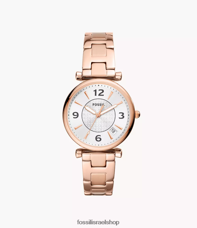 Fossil נשים שעון נירוסטה תלת ידיים של קארלי L8J0B677 שעון בגוון זהב ורדרד