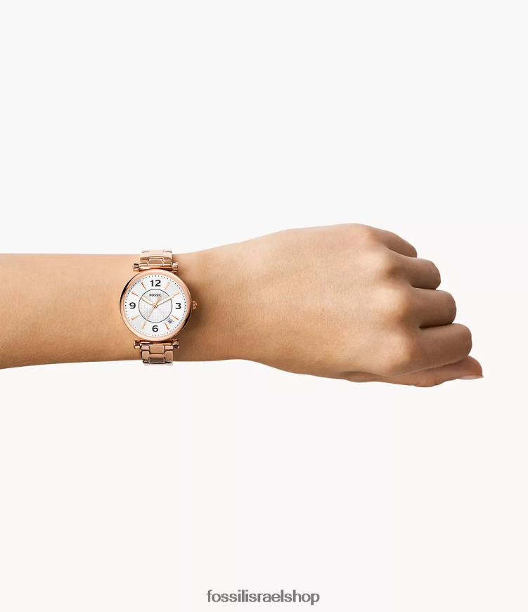 Fossil נשים שעון נירוסטה תלת ידיים של קארלי L8J0B677 שעון בגוון זהב ורדרד
