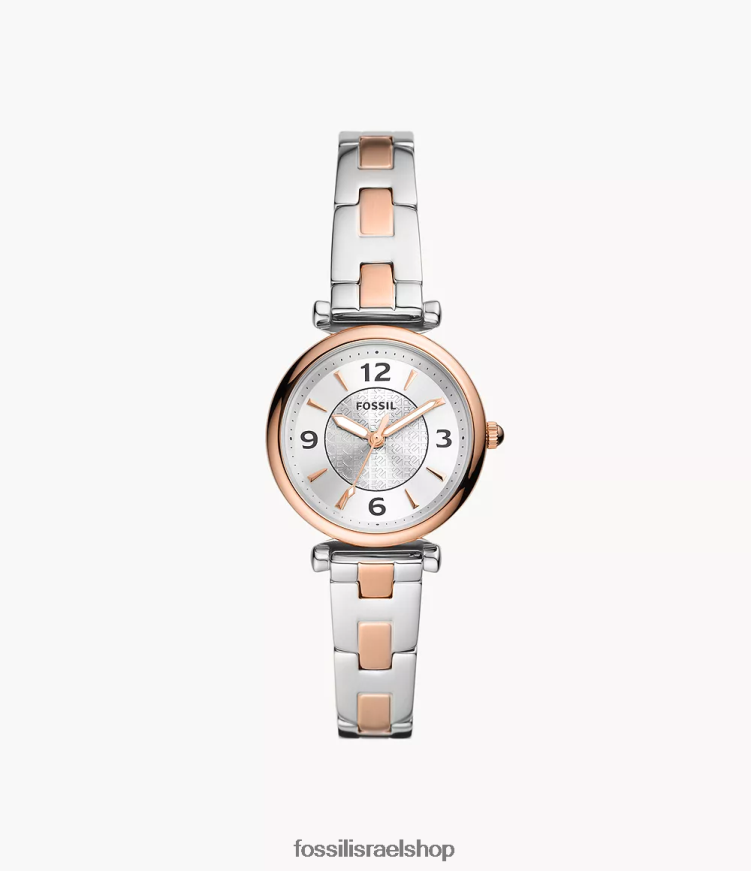 Fossil נשים שעון נירוסטה תלת ידיים של קארלי L8J0B679 שעון דו-גוני