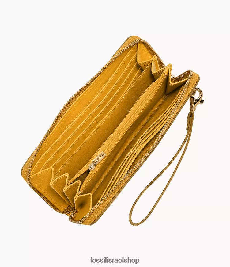 Fossil נשים רוכסן לוגן מסביב לקלאץ' L8J0B6794 ארנק צהוב