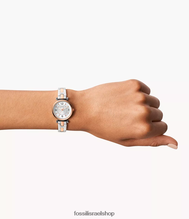 Fossil נשים שעון נירוסטה תלת ידיים של קארלי L8J0B679 שעון דו-גוני