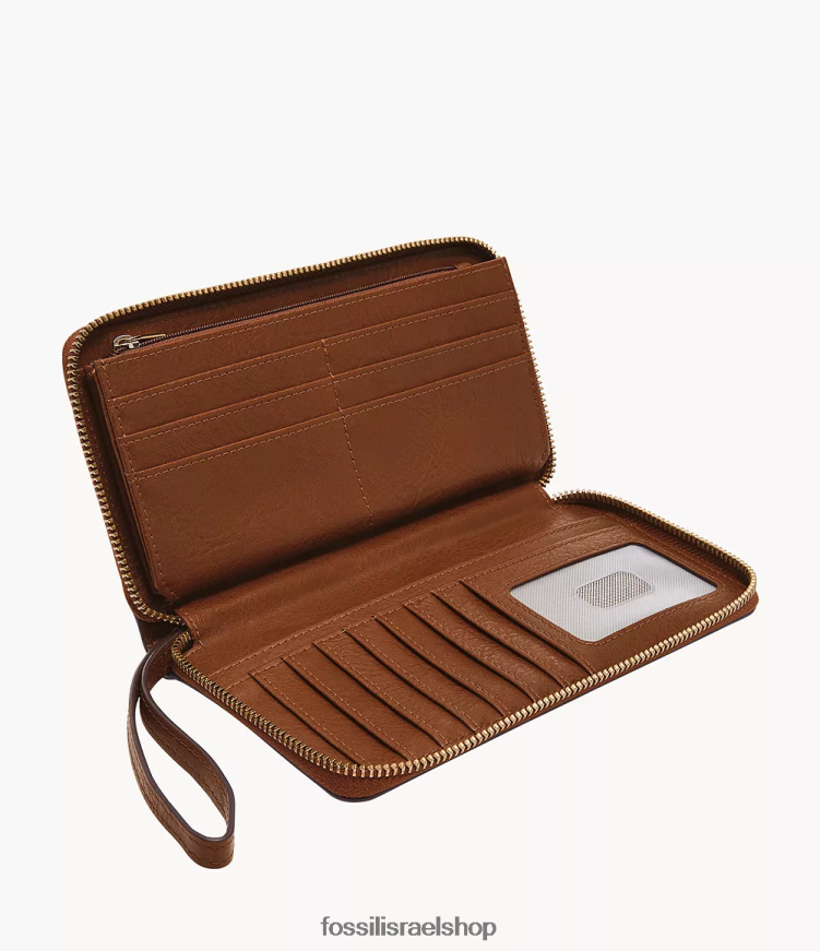 Fossil נשים ליזה רוכסן מסביב לקלאץ' L8J0B6812 ארנק חום