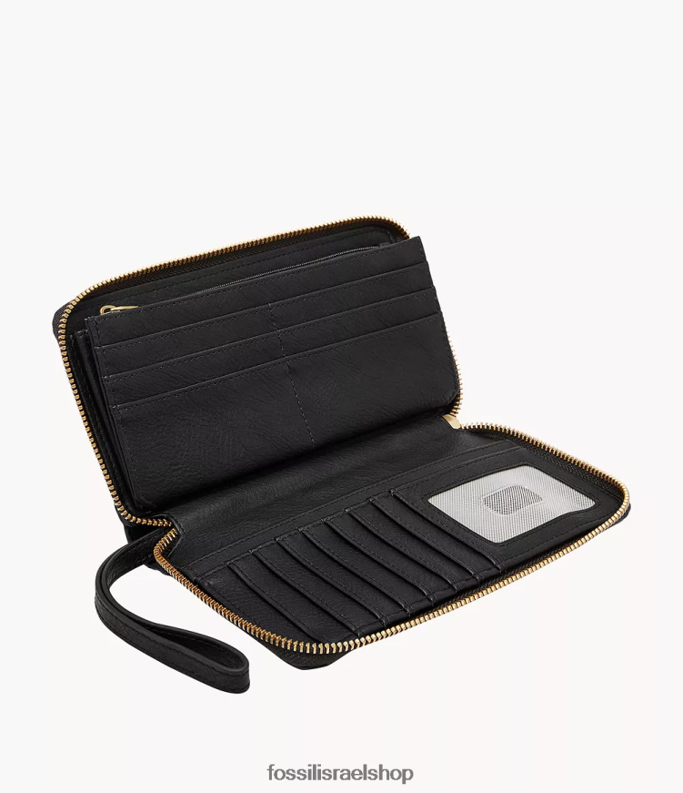 Fossil נשים ליזה רוכסן מסביב לקלאץ' L8J0B6813 ארנק שָׁחוֹר