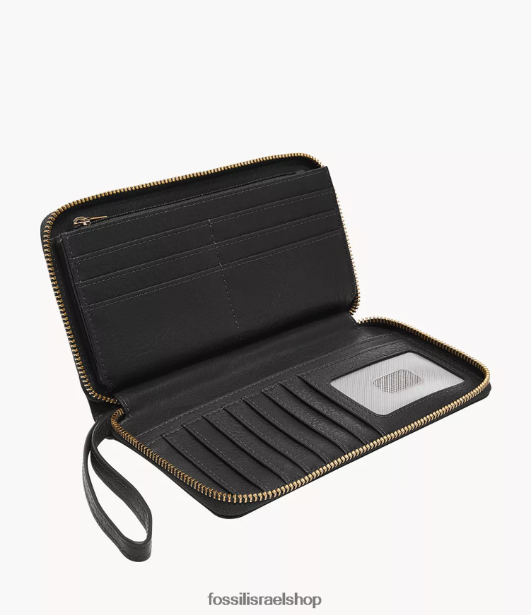 Fossil נשים ליזה רוכסן מסביב לקלאץ' L8J0B6815 ארנק שָׁחוֹר