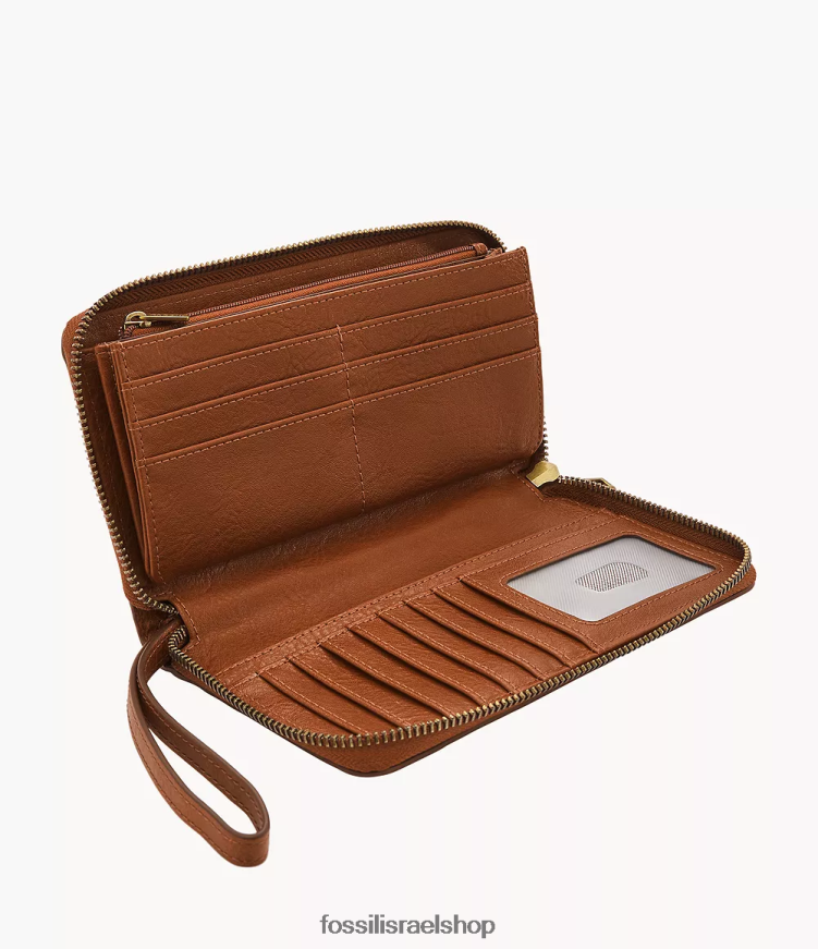 Fossil נשים ליזה רוכסן מסביב לקלאץ' L8J0B6880 ארנק חום