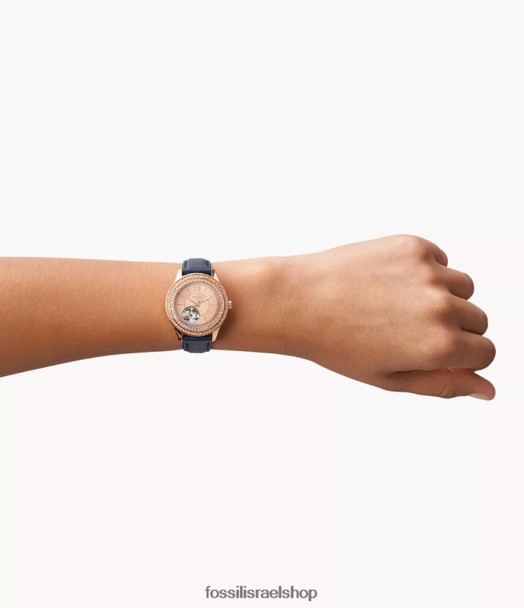 Fossil נשים סטלה שעון עור לייטהייד אוטומטי L8J0B688 שעון חיל הים