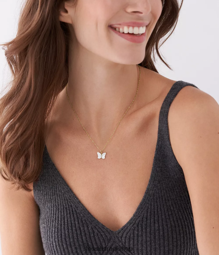 Fossil נשים שרשרת שרשרת פרפר כנפיים קורנות L8J0B6897 תכשיט אם הפנינה הלבנה