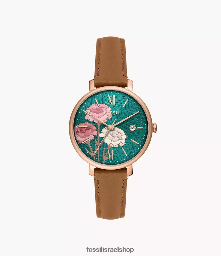 Fossil נשים שעון עור לייט-היד עם שלוש ידיים של ג'קלין L8J0B691 שעון חום בינוני