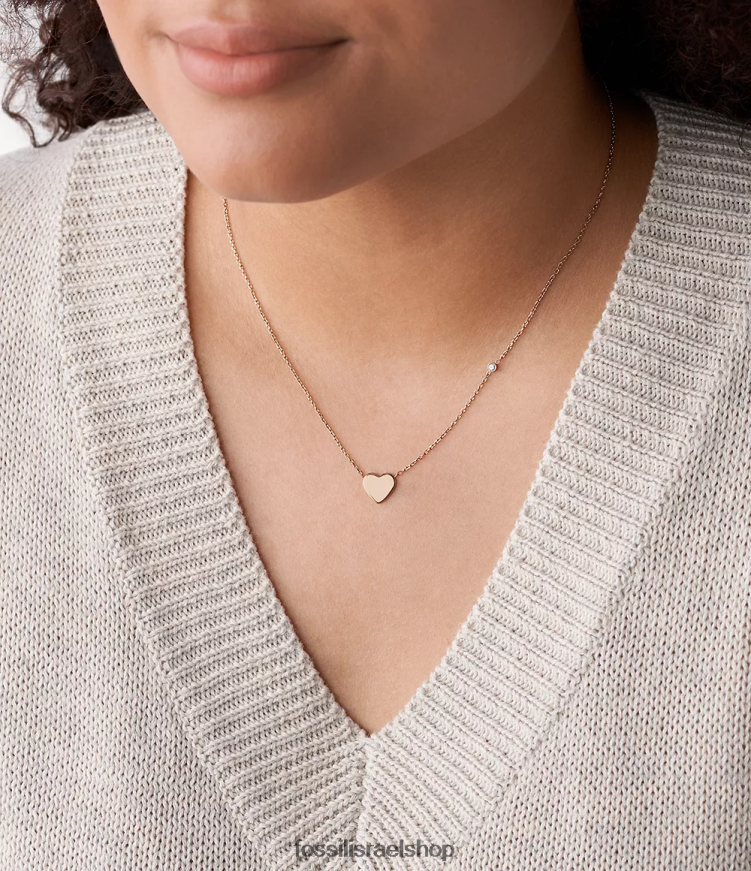 Fossil נשים שרשרת נירוסטה לב ליין L8J0B6916 תכשיט בגוון זהב ורדרד