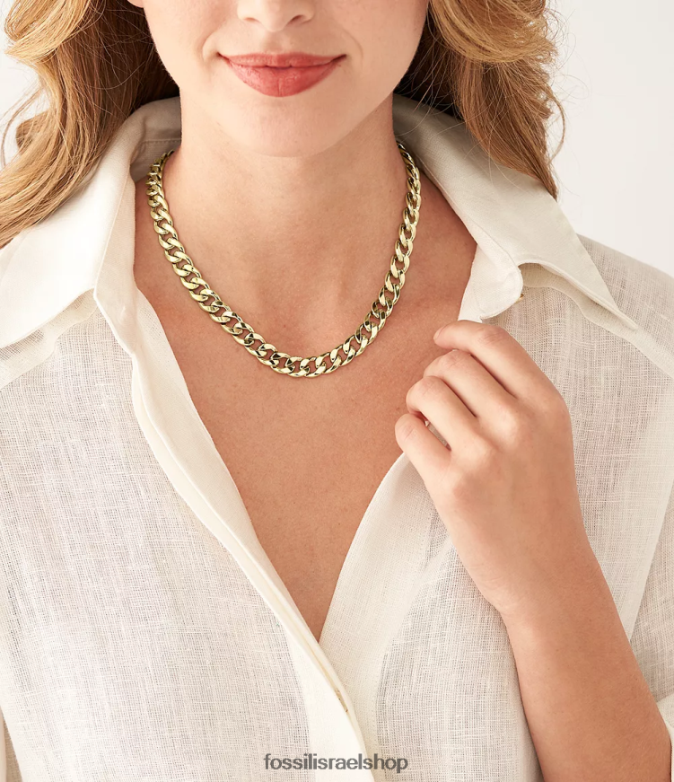 Fossil נשים שרשרת שרשרת נירוסטה מוערמת כולה L8J0B6937 תכשיט גוון זהב