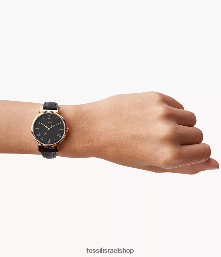 Fossil נשים שעון עור בעל שלוש ידיים דייזי L8J0B694 שעון שָׁחוֹר