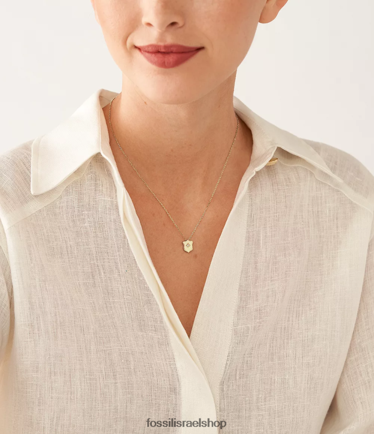 Fossil נשים שרשרת תליון מגן מנירוסטה חיוניים של מורשת L8J0B6951 תכשיט גוון זהב