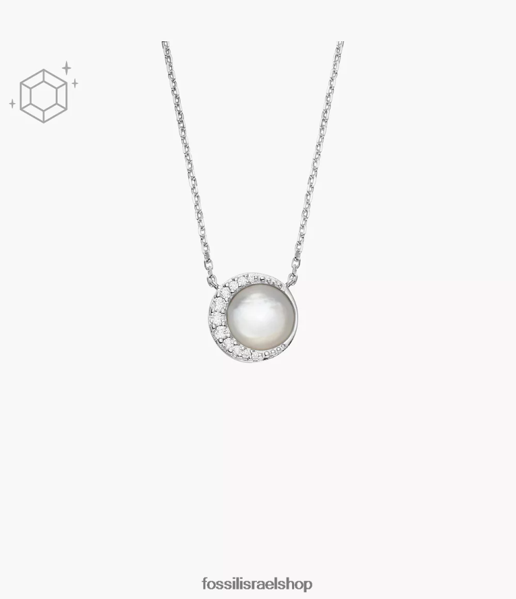 Fossil נשים שרשרת תליון סהר סטרלינג L8J0B6954 תכשיט אם הפנינה לבנה