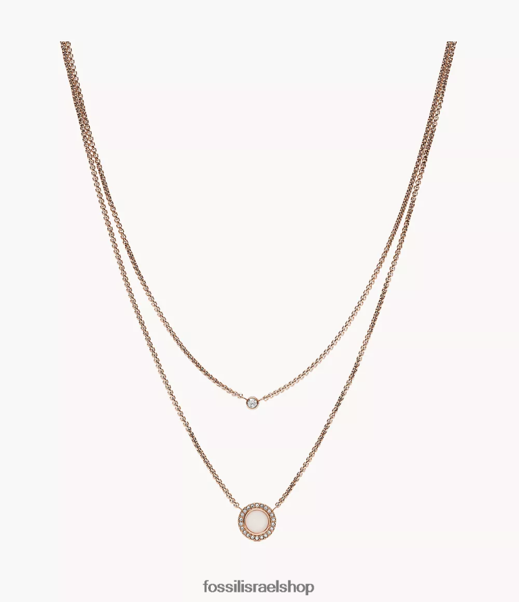 Fossil נשים שרשרת פלדה כפולה גליץ L8J0B6955 תכשיט בגוון זהב ורדרד