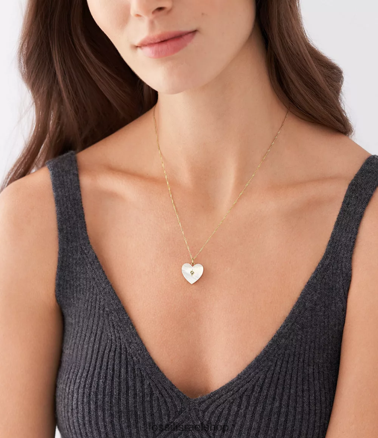 Fossil נשים שרשרת לב אוסף תליון L8J0B6957 תכשיט אם הפנינה הלבנה