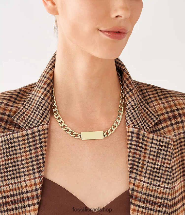 Fossil נשים שרשרת מזהה נירוסטה L8J0B6960 תכשיט גוון זהב