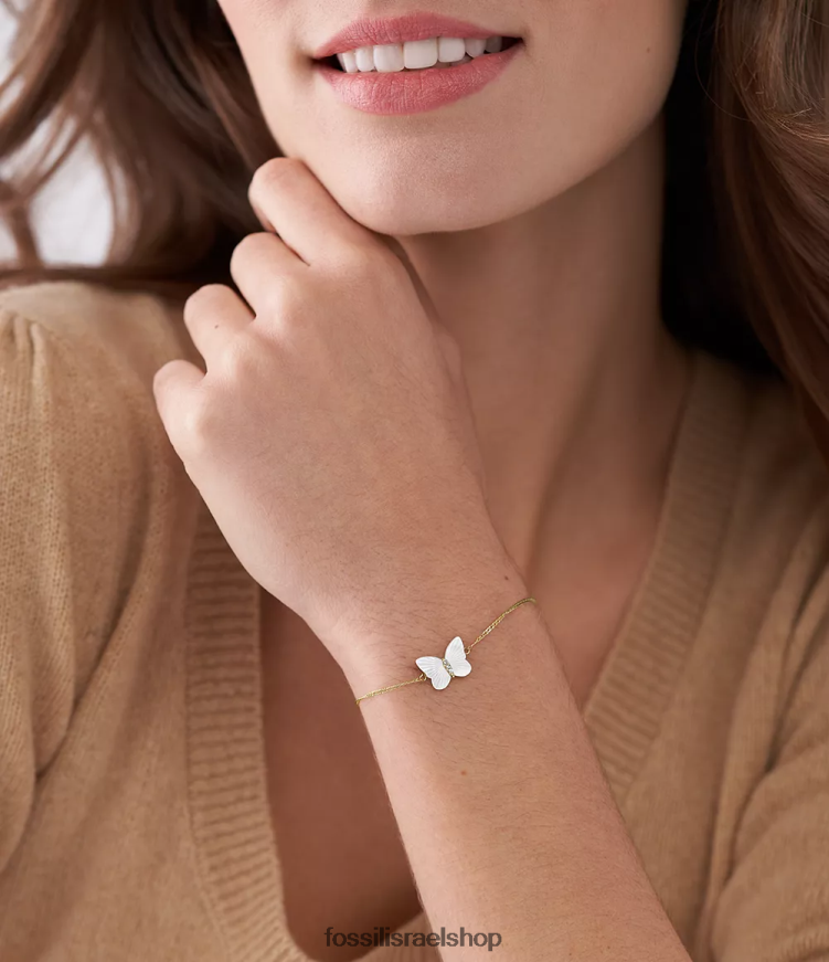 Fossil נשים צמיד שרשרת פרפר כנפיים קורנות L8J0B6973 תכשיט אם הפנינה הלבנה