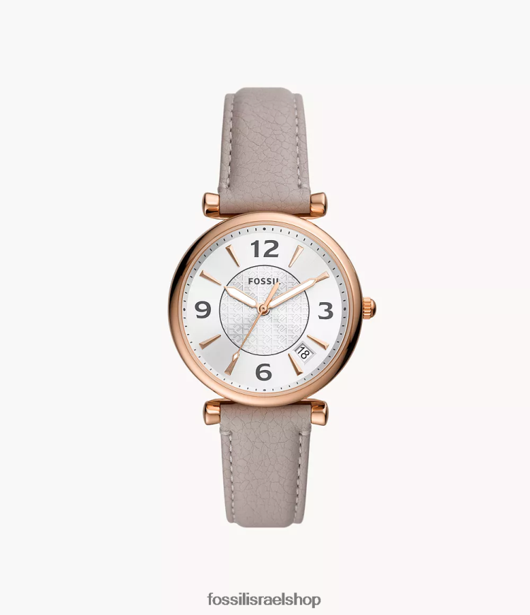 Fossil נשים שעון עור לייט-היד בעל שלוש ידיים של קארלי L8J0B698 שעון אפור