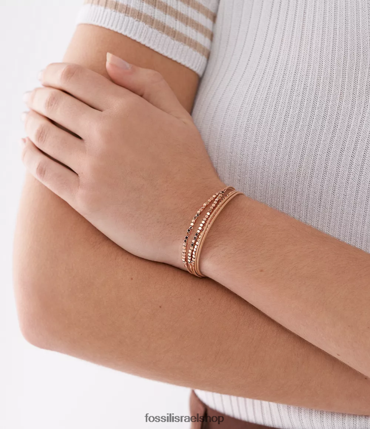 Fossil נשים צמיד שרשרת עור מוערם כולו L8J0B6981 תכשיט חום