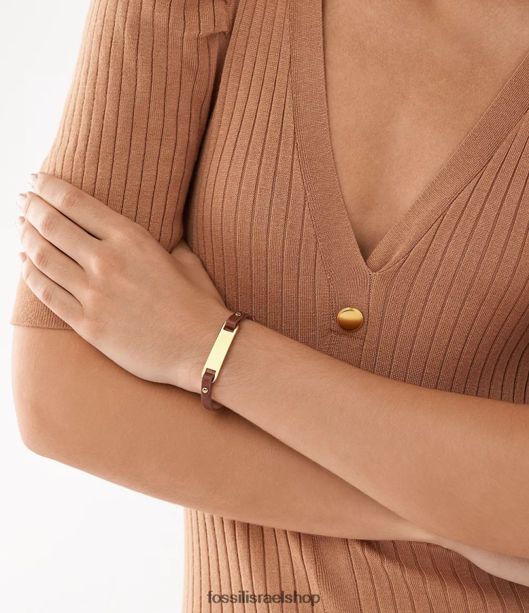 Fossil נשים צמיד רצועת עור מורשת פלאק L8J0B6999 תכשיט חום