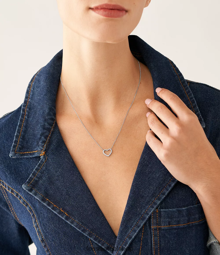 Fossil נשים שרשרת שרשרת נירוסטה עם לב פתוח של Sadie L8J0B6950 תכשיט בגוון כסף