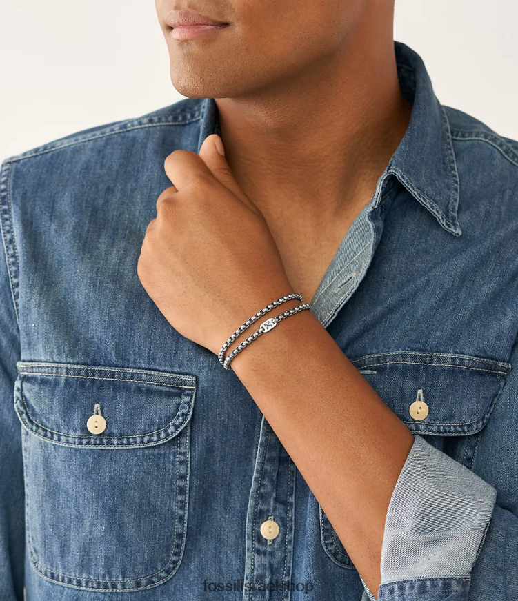 Fossil גברים צמיד שרשרת נירוסטה adventurer L8J0B61874 תכשיט בגוון כסף