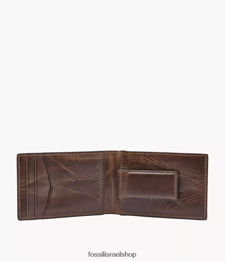 Fossil גברים דריק כסף קליפ bifold L8J0B61659 ארנק חום