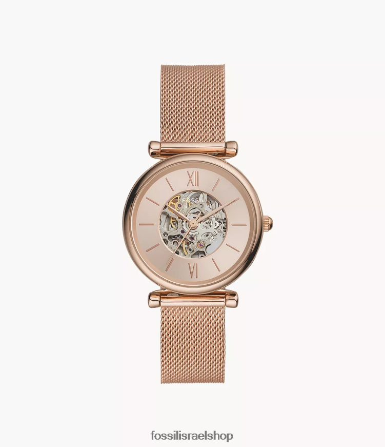 Fossil נשים שעון רשת נירוסטה אוטומטי של carlie L8J0B6112 שעון בגוון זהב ורדרד
