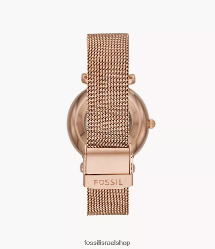 Fossil נשים שעון רשת נירוסטה אוטומטי של carlie L8J0B6112 שעון בגוון זהב ורדרד