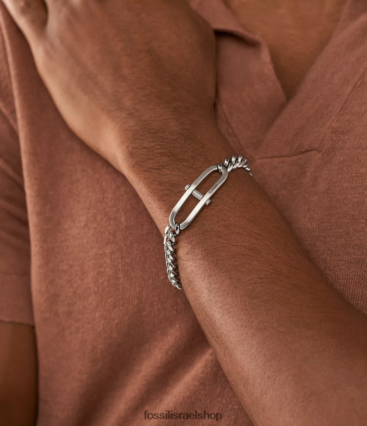 Fossil גברים מורשת d-link צמיד שרשרת נירוסטה L8J0B61875 תכשיט בגוון כסף