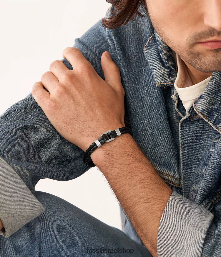 Fossil גברים צמיד עור מורשת d-link L8J0B61878 תכשיט שָׁחוֹר