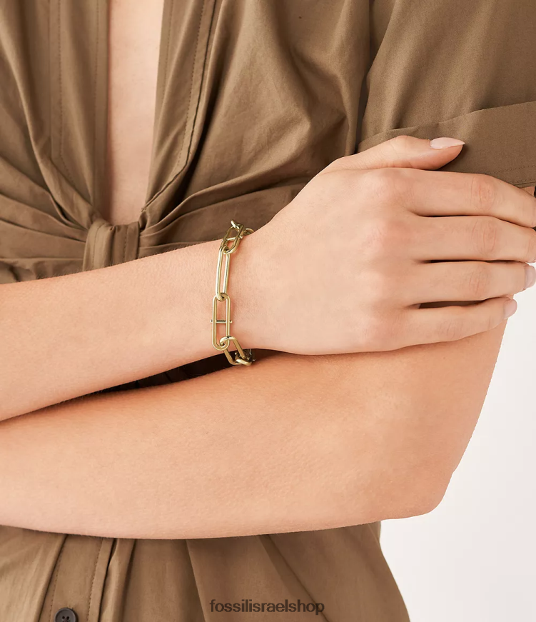 Fossil נשים מורשת d-link צמיד שרשרת נירוסטה L8J0B6963 תכשיט גוון זהב