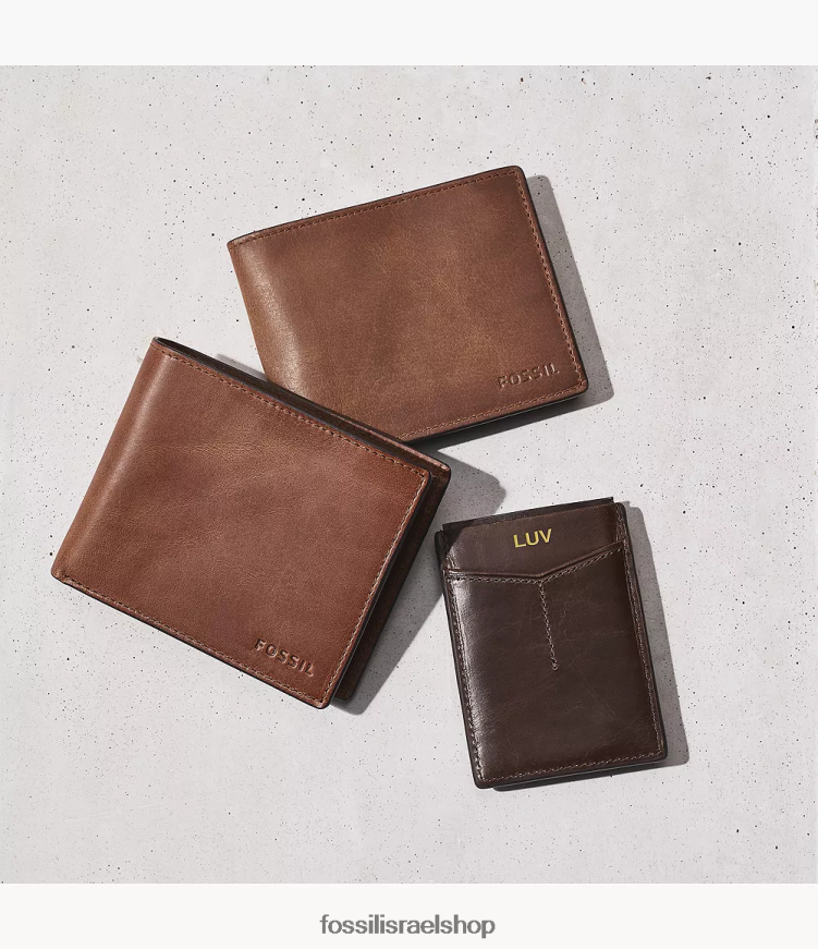 Fossil גברים מארז כרטיס מגנטי של derrick rfid L8J0B61724 ארנק חום