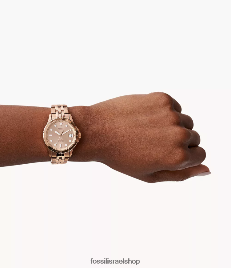 Fossil נשים fb-01 שעון נירוסטה תלת ידיים L8J0B6115 שעון בגוון זהב ורדרד